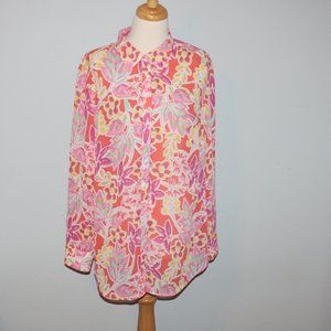 Chaps Size 1X Semi Sheer Lightweight Long Sleeve Front Button Up Shirt Top